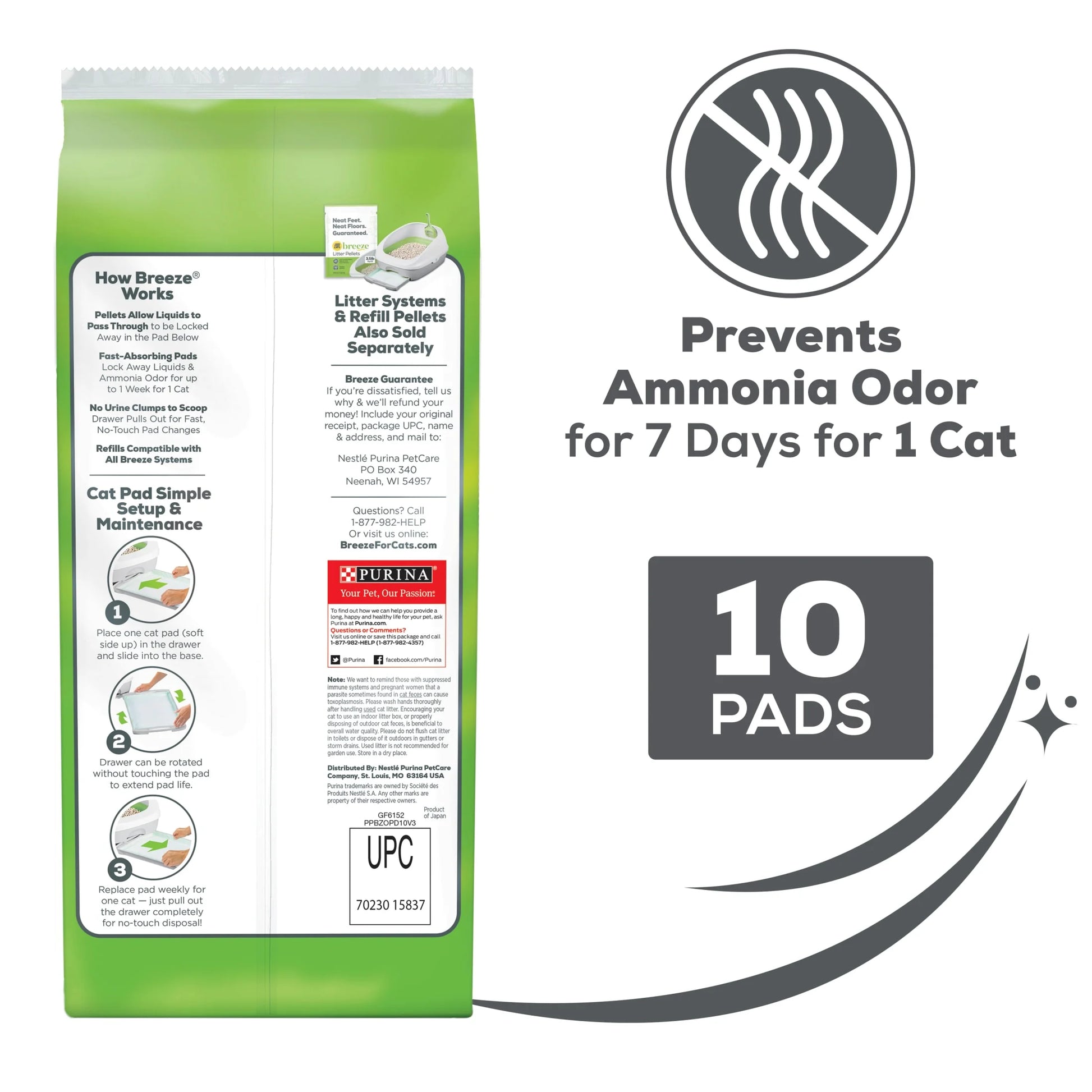 (10 Pack)   Breeze Absorbent Cat Litter Pads, 24/7 Odor Control, Refill Pack, 10 Ct. Pouch