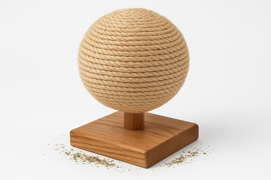 Cat Scratching Ball Natural Sisal Cat Scratcher Toy with Catnip Interactive Solid Wood Scratcher Ball 7X7X6.3 Inch Cat Scratch Post with Rotatable Ball for Indoor Cats and Kitten