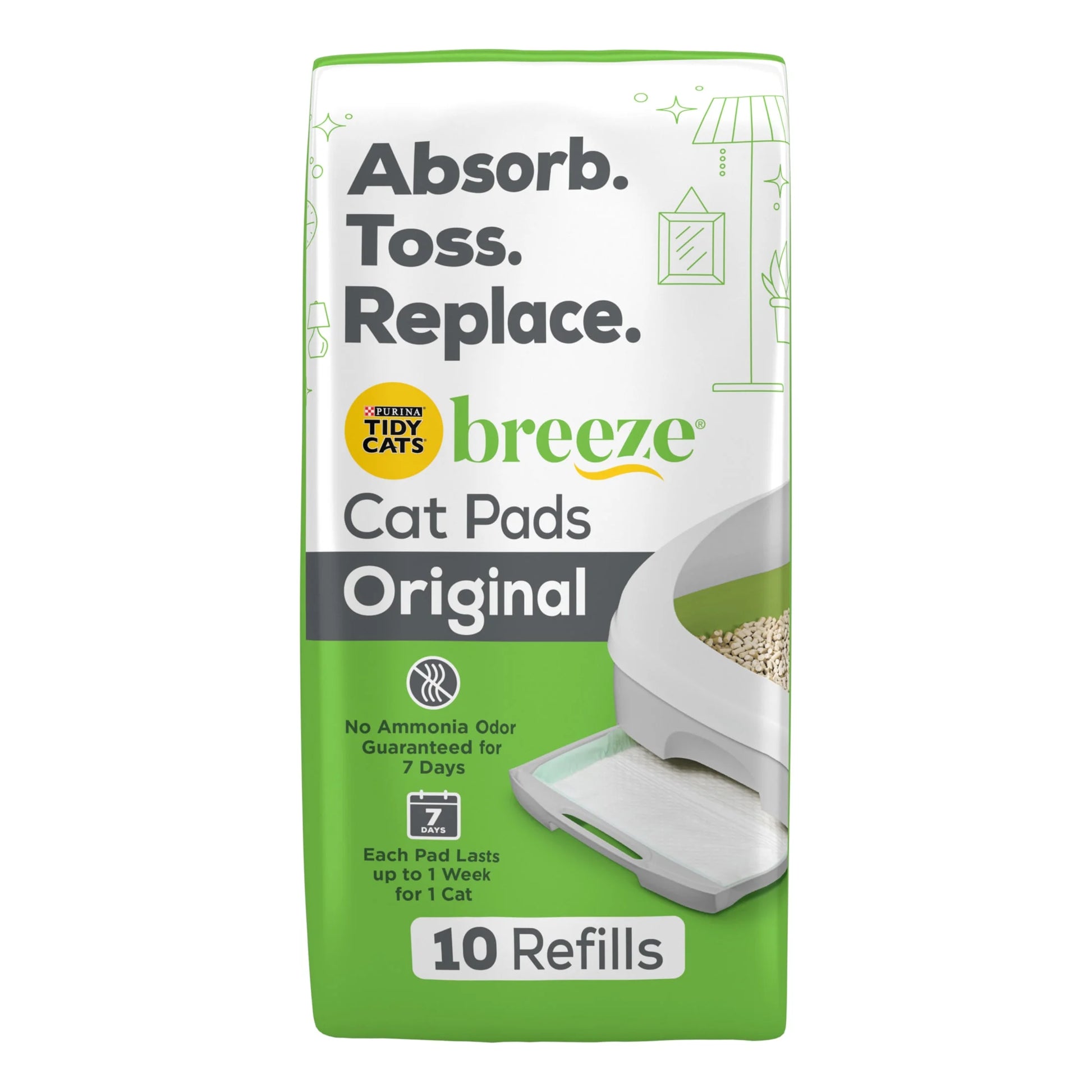 (10 Pack)   Breeze Absorbent Cat Litter Pads, 24/7 Odor Control, Refill Pack, 10 Ct. Pouch