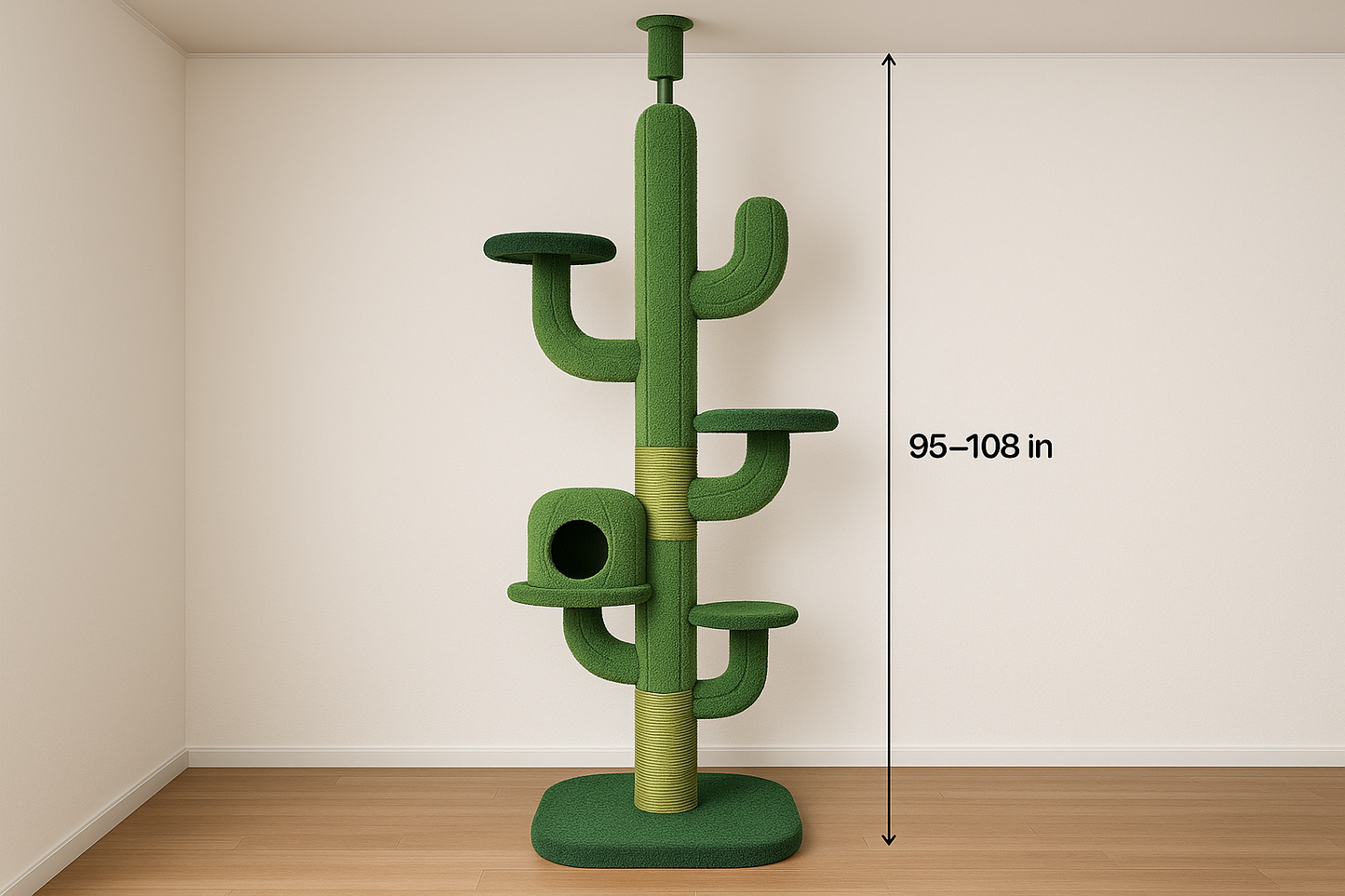 Tall Cat Tree Cactus Floor to Ceiling Cat Tower 95-108" Sisal Scratching Post for Indoor Cats